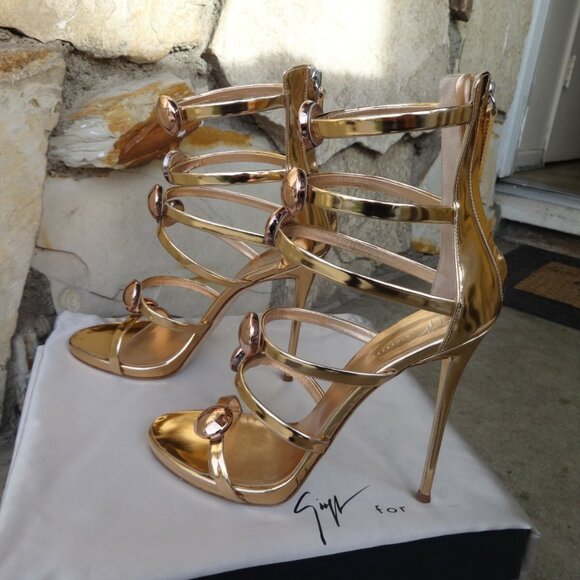 Giuseppe Zanotti "Harmony " Ramino Gold Leather Sandals - Picture 5 of 12